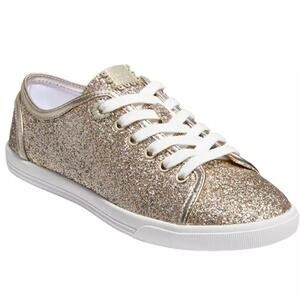 Jack Rogers Lia Canvas Glitter Low Top Fashion Sneaker Gold Women's Size 9B